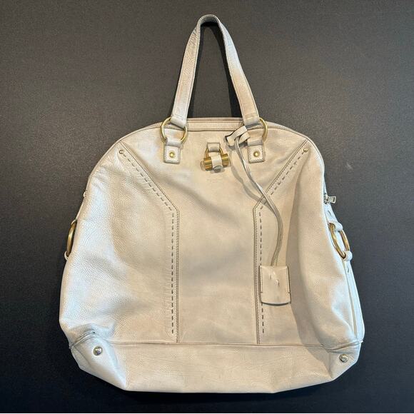 Yves Saint Laurent Muse Large Leather Tote – Off-White, Classic Y Design - Picture 1 of 11
